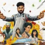 Happy Patel Khatarnaak Jasoos movie poster featuring Vir Das as a quirky spy surrounded by action scenes and key characters in a Bollywood spy comedy