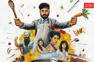 Happy Patel Khatarnaak Jasoos movie poster featuring Vir Das as a quirky spy surrounded by action scenes and key characters in a Bollywood spy comedy