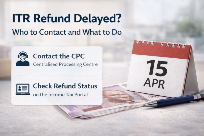 Delayed ITR Refund in India showing steps to contact CPC and check refund status on Income Tax portal