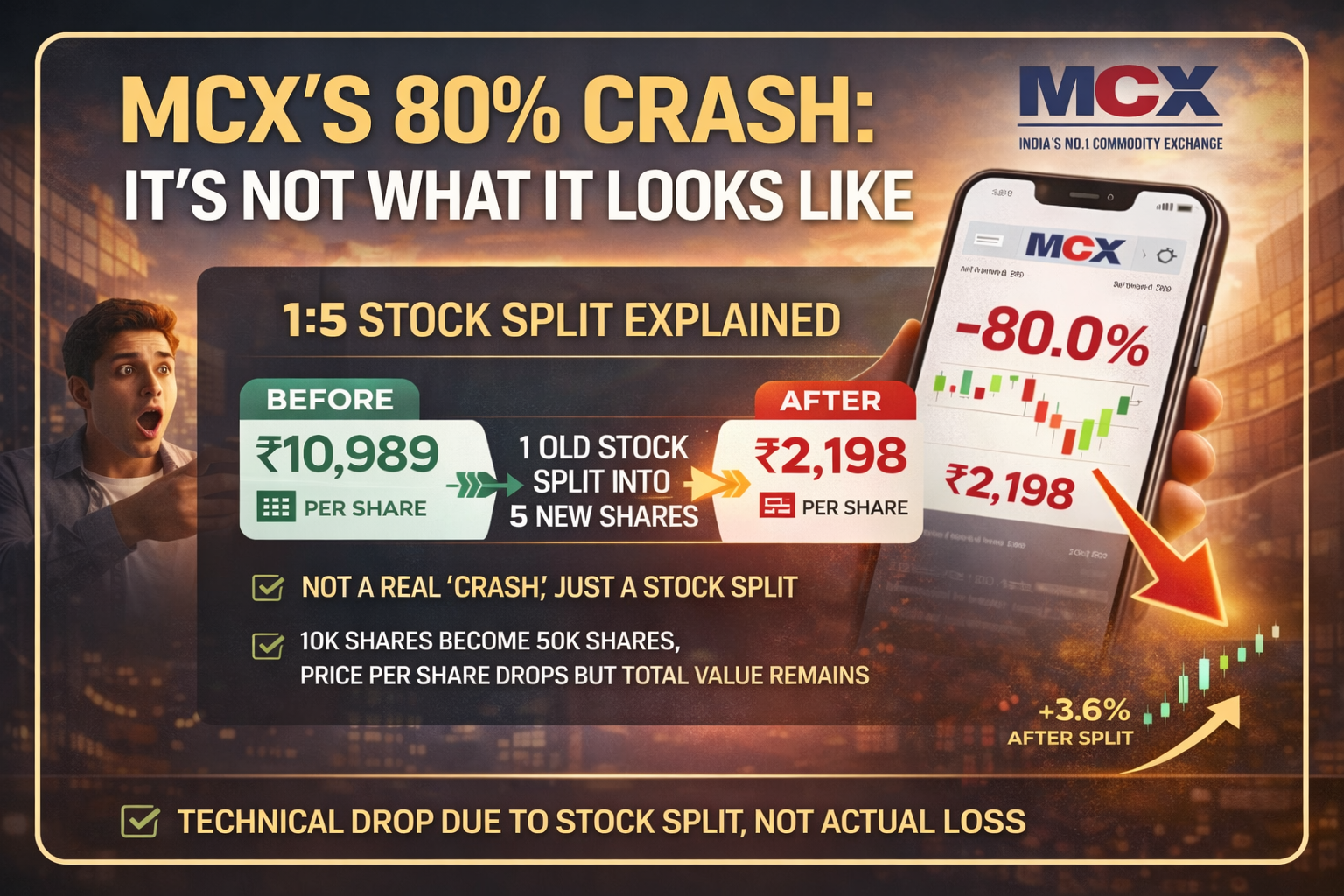 MCX stock split explained after 80 percent crash
